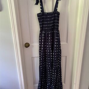 Navy and White Smocked Maxi Sundress